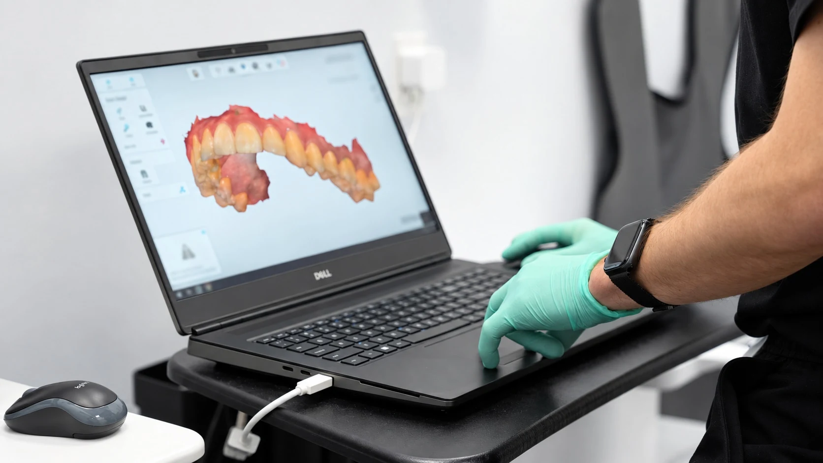 A digital dental scan displayed on a laptop at Modern Touch Dental